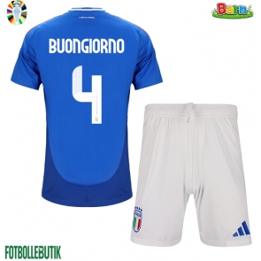 Italien Alessandro Buongiorno #4 Hemmaställ Barn EM 2024 Kortärmad (+ Korta byxor)